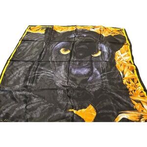 Vintage Anne Klein Scarf Silk Panther Black, Gold, Orange 30" Square Women's